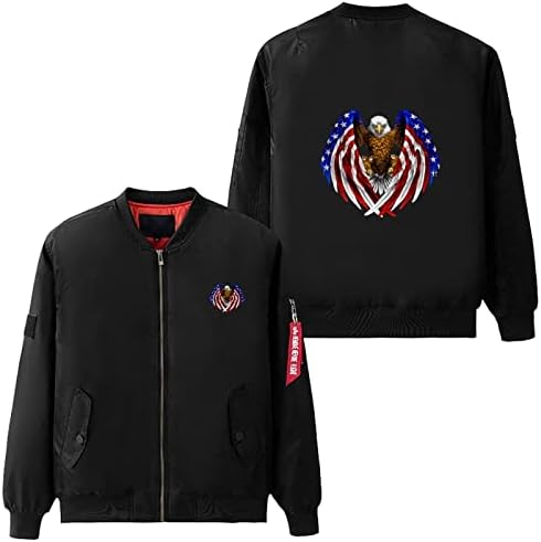 American Eagle USA Flag Bald Eagle Jaqueta de vôo masculina Casacos de inverno Zip Outwear com bolsos