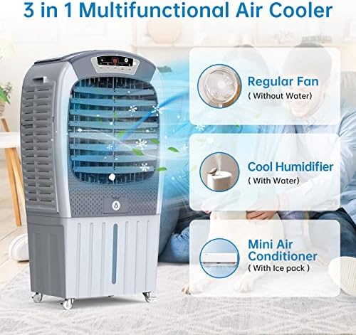 3 em 1 refrigerador evaporativo 3500cfm Cooler de ar condicionado portátil com remoto e 10,5 galões de resfriamento de tanques até