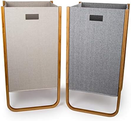 Design Truu, CTG cinza, cesto de lavanderia de tecido dobrável moderno com moldura de bambu, 14,2 x 27,5 polegadas
