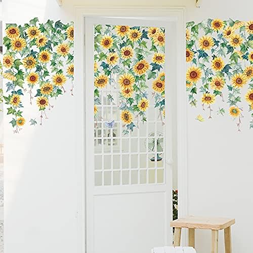 Adesivos de parede de girassol runtão pendurado videiras decalque de arte floral de parede para cozinha garotas quarto banheiro decoração de parede