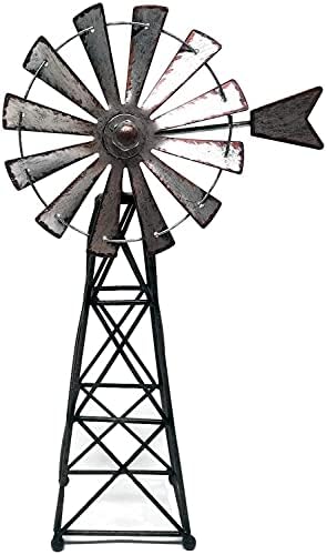 Estatueta de moinho de vento da fazenda Slifka, 12 polegadas, prata, ferrugem