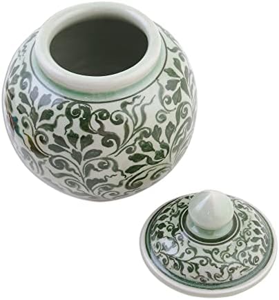 Novica Decorativa Celadon Jarro de cerâmica, verde, vegetação '