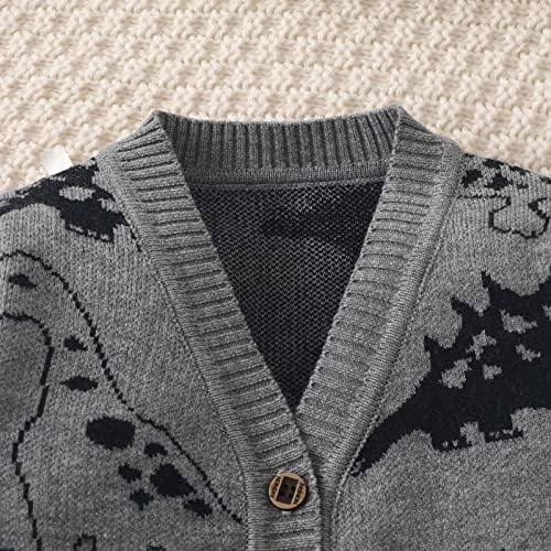 Caso de suéter de meninos da criança Button de dinossauro casual Up V Nack Knit
