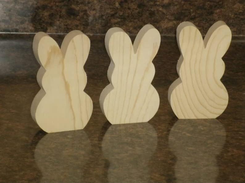 10 PCs Bunny de madeira de madeira fofa, 3 1/2 de madeira inacabada ou ovos de Páscoa, recorte de bandeja de camada