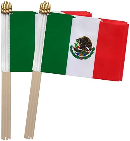 TSMD México bandeira de bastão mexicana Mini bandeiras de mão, 5x8 polegadas, 12 pacote