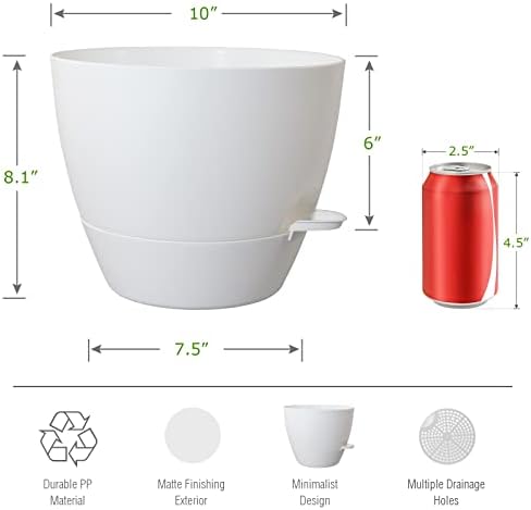 Wousiwer 10 polegadas de plantadores de rega, 2 embalam vasos de plantas de plástico grandes com reservas profundas e altos