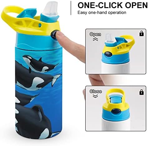 Orca Killer Whale Water Bottle Bottle Stainless Stone Cup Coffee Caneca com palha para viagens de esportes domésticos