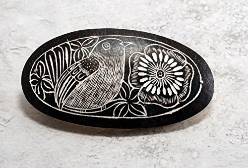 Barrette de cabelo de cabaça feita à mão feita em acessório esculpido no Peru Bird Flower