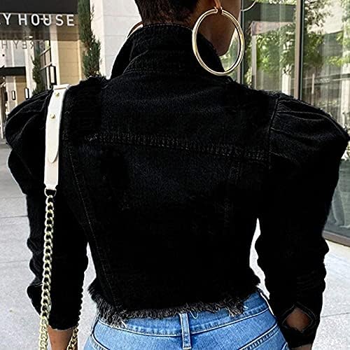 Minge Mingy Long Sleeve Womans Park Autumn Open Front Hip Cool Color Jacket Button Down Down Jean Mini V Neck