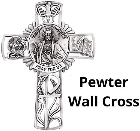 Pewter Catholic Saint St Thomas Aquinas ore por uma cruz de parede americana, 5 polegadas