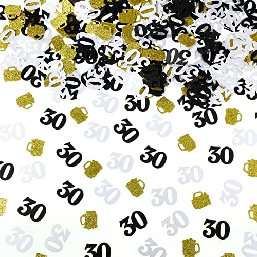 300 PCs Black White Número 30 Confetti Gold Glitter Glitter Creer Confetti e cervejas a 30 anos Mulher Mulher Decorações de aniversário de 30 anos para peças centrais de mesa
