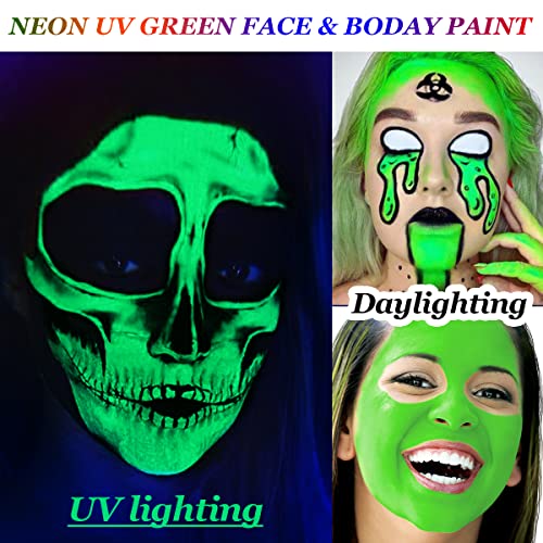 De'lanci Neon Green Face Paint Stick, bastão de tinta corporal de creme misturável, maquiagem de fundação de futebol de pintura de rosto verde, maquiagem profissional de maquiagem de halloween