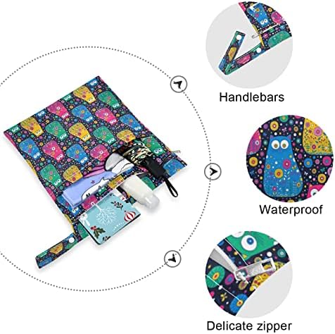 Zzxxb colorido gato colorido floral impermeável bolsa molhada fralda reutilizável bolsa molhada com bolso com zíper para