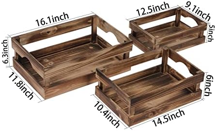 Farmhouse Wooden Crates para conjunto de armazenamento de 3, exibição rústica caixa de madeira angustiada para artesanato, cesta