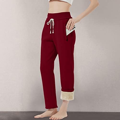 Ethkia calça solta para mulheres cintura elástica Casual Feminino Fundo quente Em inverno, jogging térmico forrado térmico