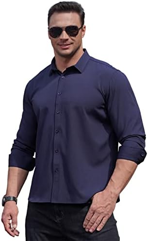 CAGOCARBEN MENS CHANHAS DE MANAGEM LONGO BOTON PONTE CASSURA CASUAL Business Solid Solid Formal Stretch Camisetas