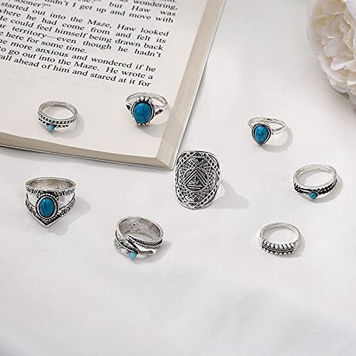 Anéis para mulheres 2023 Presentes de aniversário Moda BOHO Turquoise Leaf 8 Rings para mulheres Grande presente de aniversário