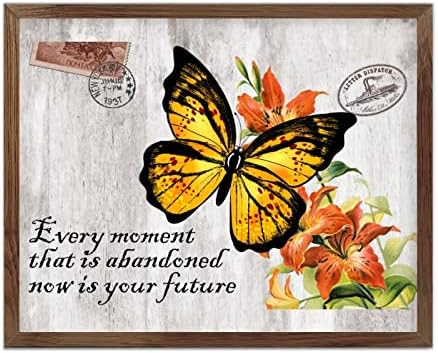 A cada momento agora é o seu futuro inspirado decoração de parede emoldurada sinais de madeira 16x20 Aquarela Butterfly Animal