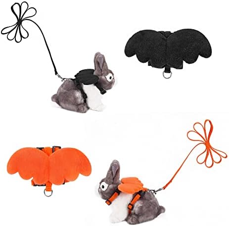 FILHOME 2 PACK HALLOWEEN Ajuste Arneno de coelho de coelho e coleira com asas, arnês de coletes de estilo laranja e preto de Halloween para Halloween Cosplay