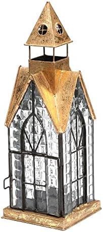 Sinais Tealight Decorative Candle Lanterns - Conjunto de velas rústico de 3 - Casas arquitetônicas européias clássicas decoração de metal e vidro