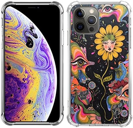 Caixa de telefone psicodélico Gialcenik Tripy compatível com o iPhone 14 Pro, Hippie Art Flower With Eyes Cover Case