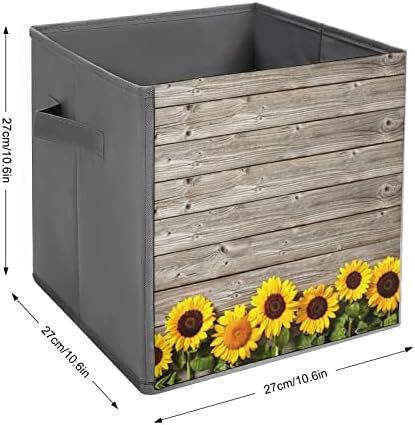 Autumn Sunflower Planks Caixas de armazenamento dobráveis ​​Base de armazenamento dobrável CUIXAS ORGANIZADORES DE CUBES DE