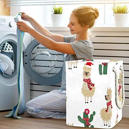 Inomer Natal Alpaca Cactus Cute desenho animado Llama Leda grande cesto de roupa de roupas prejudiciais a água para roupas para roupas de brinquedos para roupas, decoração de casa para o quarto banheiro