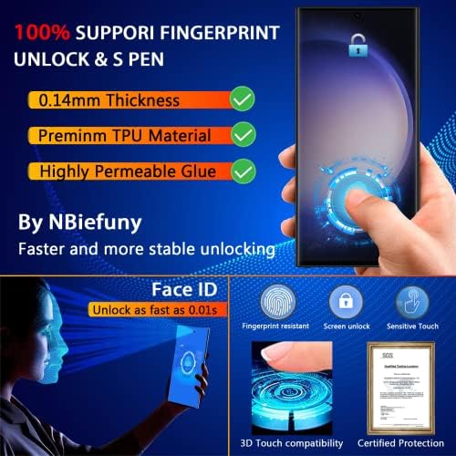 NBIEFUNY [3 PACK] Samsung Galaxy S23 Protetor de tela Ultra, Protetor de tela flexível 6,8 polegadas [não vidro] [suportar impressão digital] [cobertura completa] [instalação fácil]
