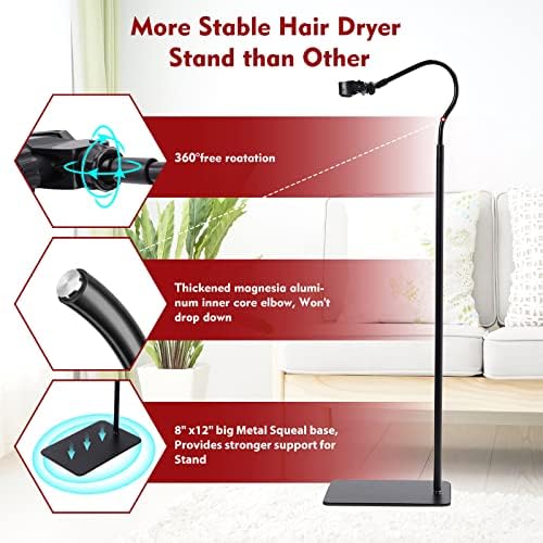 【2022 Nova versão】 Stalador de secador de cabelo, 1,6m de altura ajustável Hands-livre secador de cabelo com base pesada,