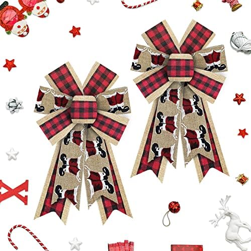 2pcs Christmas Wreath Bruws Arcos de Natal Red Buffalo Buffalo Bolsa Brains Para Grinales, Armões de Treça de Ribbon Armadores para
