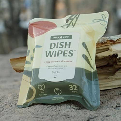 Limpo Camp Dish Wipes ™ | todos os lenços de cozinha de acampamento biodegradáveis ​​naturais | 32 CT, pacote de 1 |