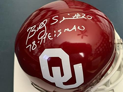 Billy Sims Oklahoma Sooners Heisman 1978 assinado Mini Capacete - Mini Capacetes Autografados da Faculdade