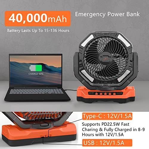 TDONE 40.000mAH Battery Operoud Fan, ventilador de acampamento remoto de 13 com ventilador recarregável de LED de lED poderoso ventilador