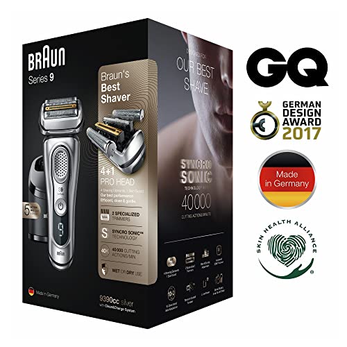 Braun Electric Razor for Men, Série 9 9390cc, Precision Beard Trimmer, recarregável, sem fio, barbeador de papel alumínio,