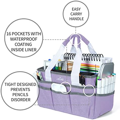 Jjring Organizador de artesanato Bag, caddie de armazenamento de arte com vários bolsos, sacola de costura lilás para arte,