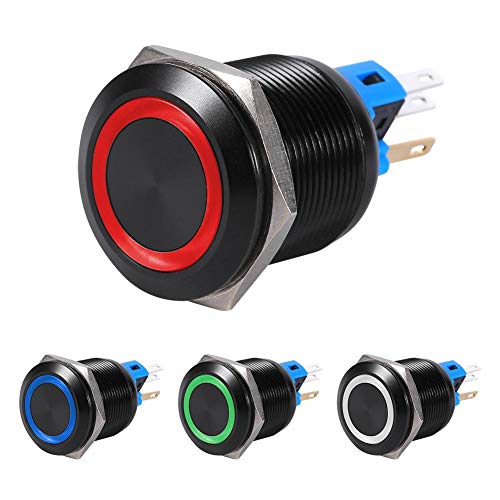 Chave de botão de trava de LED, 22mm 12V LED à prova d'água de travamento de trava auto-travamento interruptor