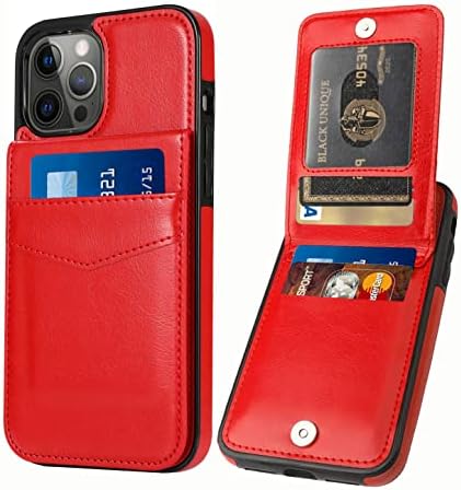 SeaBaras iPhone 13 Pro Max Wallet Case com titular de cartão de crédito para homens de couro PU Pu