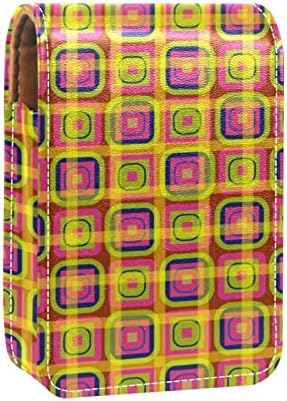 Caixa de batom de oryuekan com espelho bolsa de maquiagem portátil fofa bolsa cosmética, quadrados de cor étnica padrão de treliça