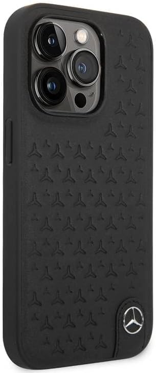 CG Mobile Mercedes-Benz Case de telefone para iPhone 14 Pro em Black Star Pattern, Caso de proteção real protetor, durável e anti-arranhão com portas acessíveis, absorção de choque e logotipo de metal de assinatura