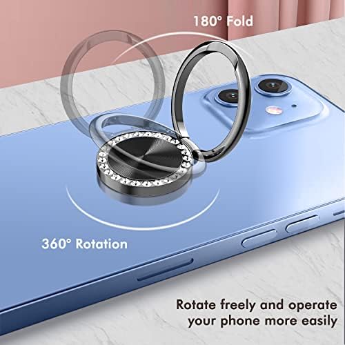 Suporte para o anel do telefone celular, Dremmiwin 360 rotação de dedão de ponta de telefone para iPhone, Samsung, LG, Sony e muito mais - Bling Black