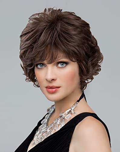 Sallyswig curto escuro Wavy peruca com franja encaracolada para mulheres em camadas em camadas de cabelos sintéticos naturais