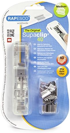 Suplesco Supaclip 40 Veja através do dispensador com 25 clipes de recarga de aço inoxidável