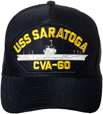 Marinha dos Estados Unidos USS Saratoga CVA-60 Supercarrier Ship Emblem Patch Hat Navy Blue Baseball Cap