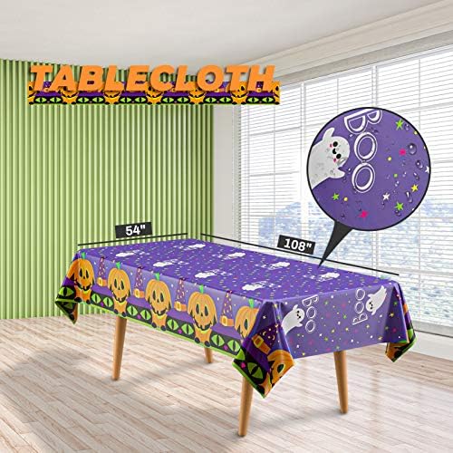Decorlife Halloween Party Supplies por 24, decorações de festas de Halloween incluem toalhas de mesa, pratos de festas de abóbora,