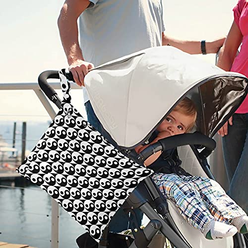 VISESUNNY BLAT BLANCE YIN e YANG PADRÃO 2PCS SACO molhado com bolsos com zíper Bolsa de fraldas espaçosas reutilizáveis ​​para viajar, praia, creche, carrinho, fraldas, roupas sujas de ginástica, roupas de banho molhadas, produtos de higiene pessoal