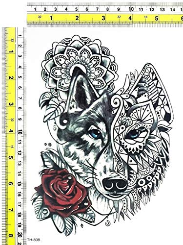 Parita Big Tattoos Rose Flower Warrior Wolf Cartoon Adesivo de Água Tattoo Fake 3D Impermeável Arte Temporária Party Função