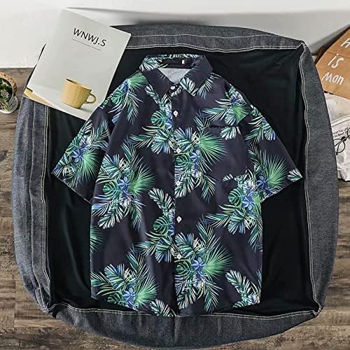 Camisa de natação masculina de verão camisa floral de algodão Button Down Down Holiday Tropical Holiday Beach com troca de bolso