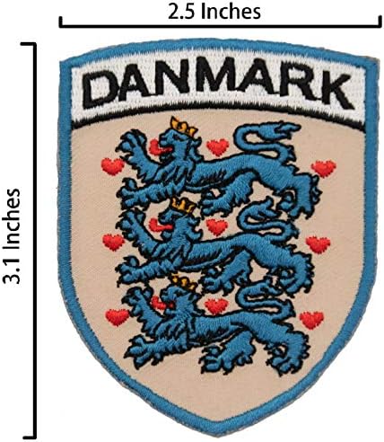 A -One - Denamrk Lion Emblem Patch 2 PCS + Dinamarca Pino de esmalte da bandeira, patch de escudo bordado, crachá de metal No.097D