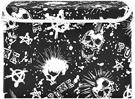 Innwgogo punk skull skull bins com tampas para organizar cesta de armazenamento de callpsible decorativo com alças Oxford
