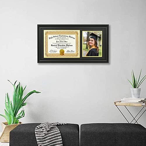 Quadro de diploma ltyhhk com imagem de madeira sólida, exibe 8,5x11 documento/certificado e 6x8 foto com tapete branco sobre ouro ou 10x20 polegadas sem tape